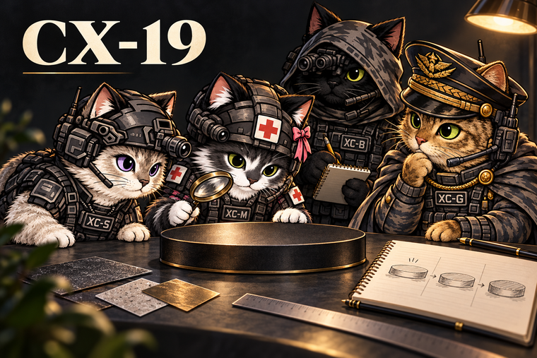 TQ5-50GNの3色、低重心と衝撃分散を考えるを固有の場面で導入する。猫たちが確認カードや記録ノートで比較の観点を整理する場面