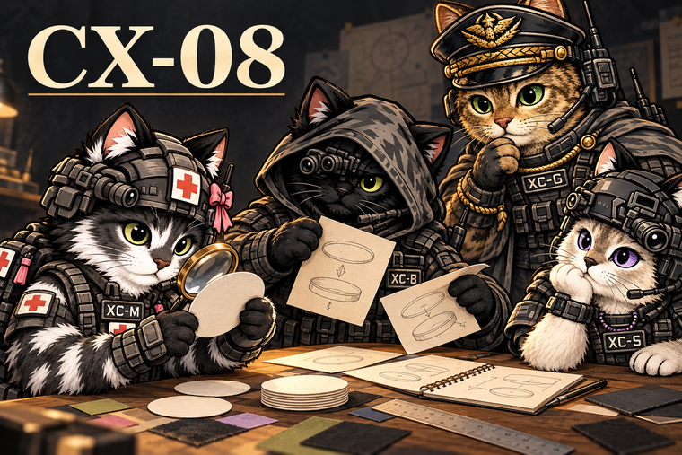 ケルベロスフレイムとWB、円形持久と姿勢保持を固有の場面で導入する。猫たちが確認カードや記録ノートで比較の観点を整理する場面